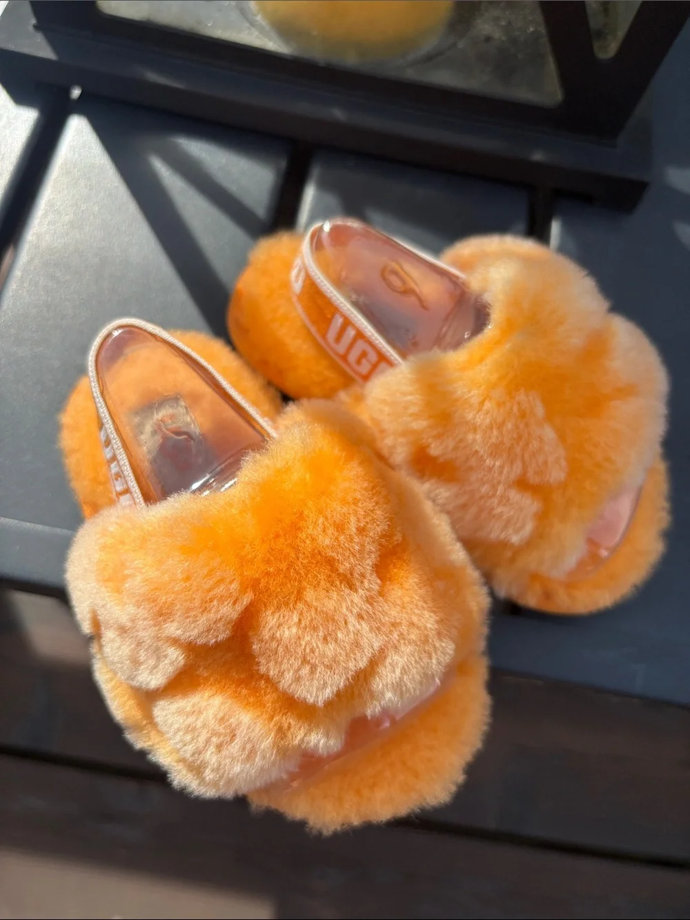 UGG Kids Orange Fuzzy Slide Sandals